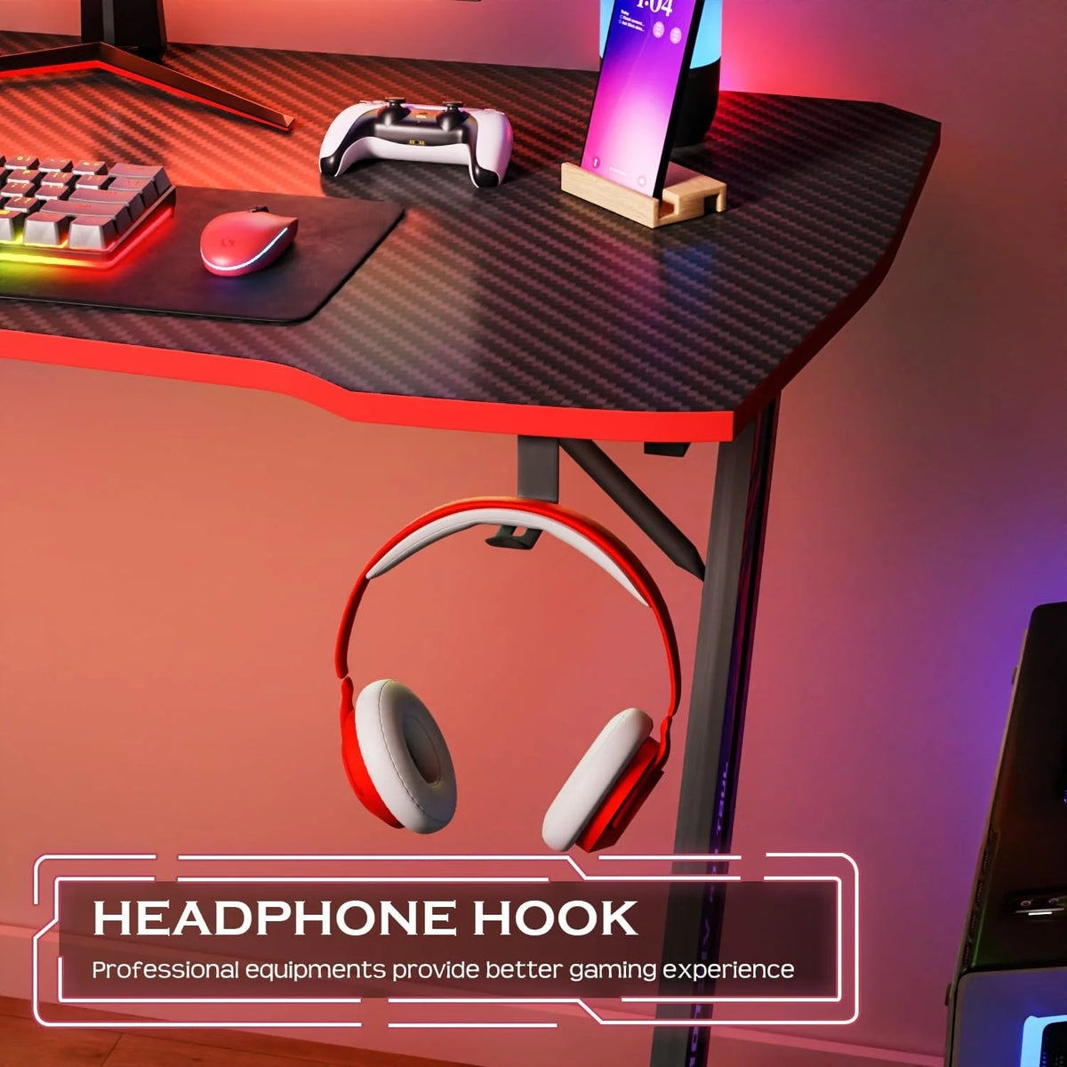 39 Inch Z-Shaped Gaming Desk with Headphone Hook Sturdy with Spacious Desktop,Red