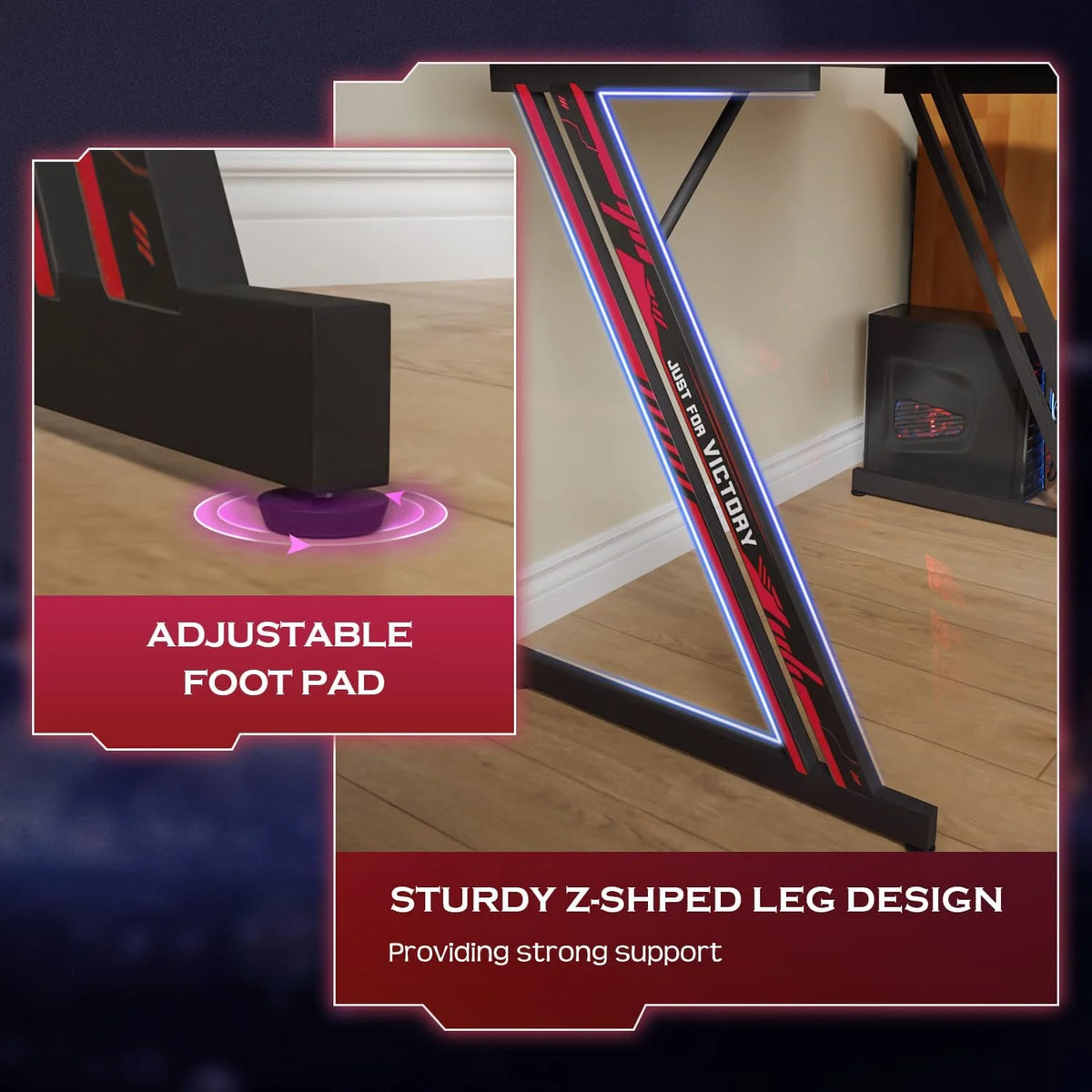 39 Inch Z-Shaped Gaming Desk with Headphone Hook Sturdy with Spacious Desktop,Red